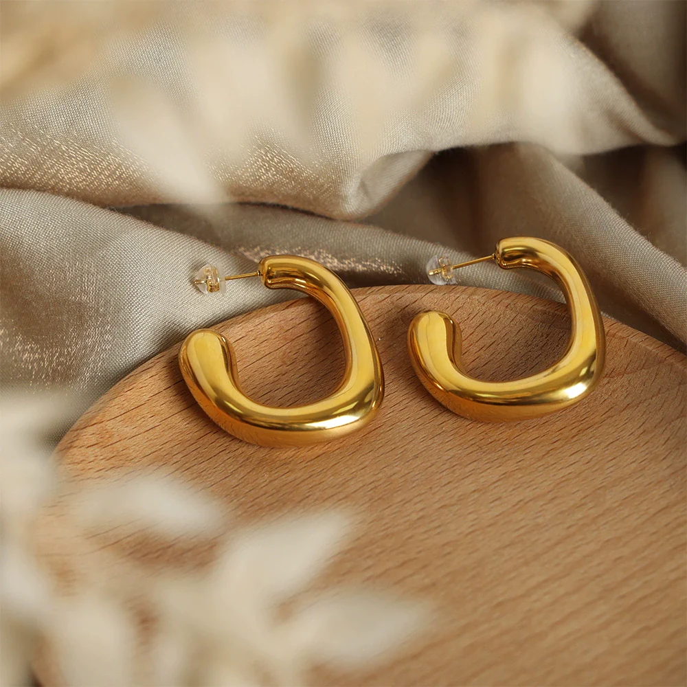 Fashionable Unisex Geometric Titanium Steel Gold Plated Earrings - Image 3