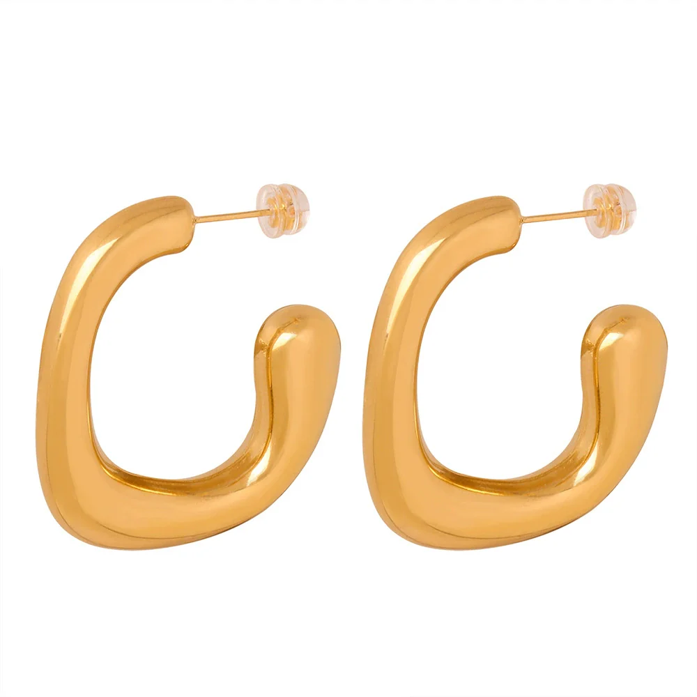 Fashionable Unisex Geometric Titanium Steel Gold Plated Earrings - Image 5