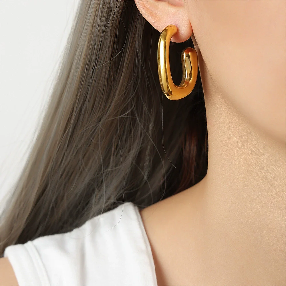Fashionable Unisex Geometric Titanium Steel Gold Plated Earrings - Image 6