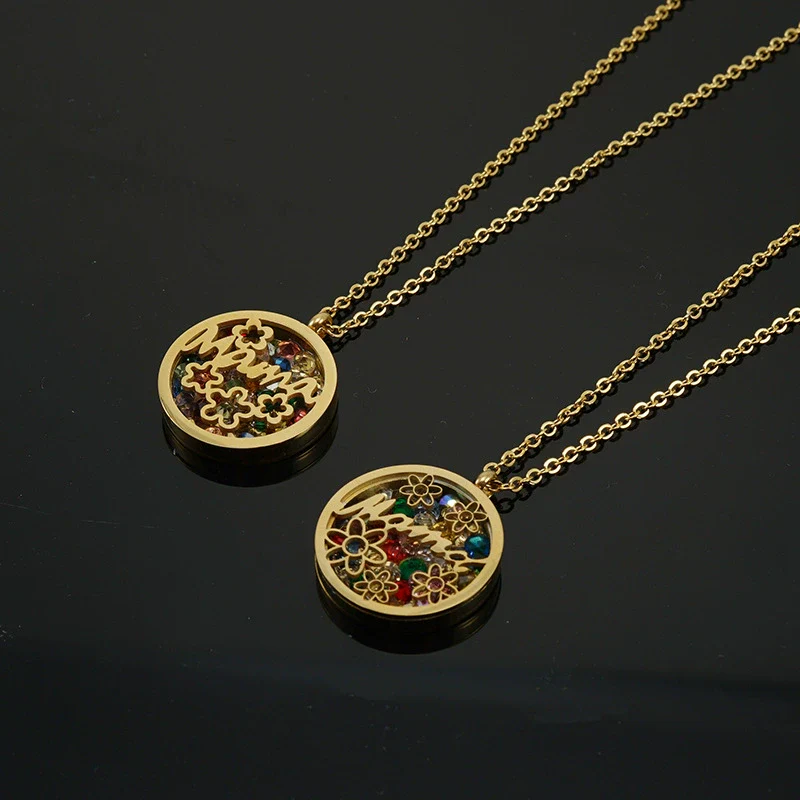 Fashionable Versatile Necklace Set 316L Stainless Steel Organic Glass Letter Pattern Electroplated Cross Chain - Image 2