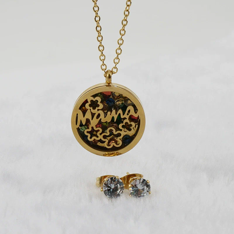 Fashionable Versatile Necklace Set 316L Stainless Steel Organic Glass Letter Pattern Electroplated Cross Chain - Image 3