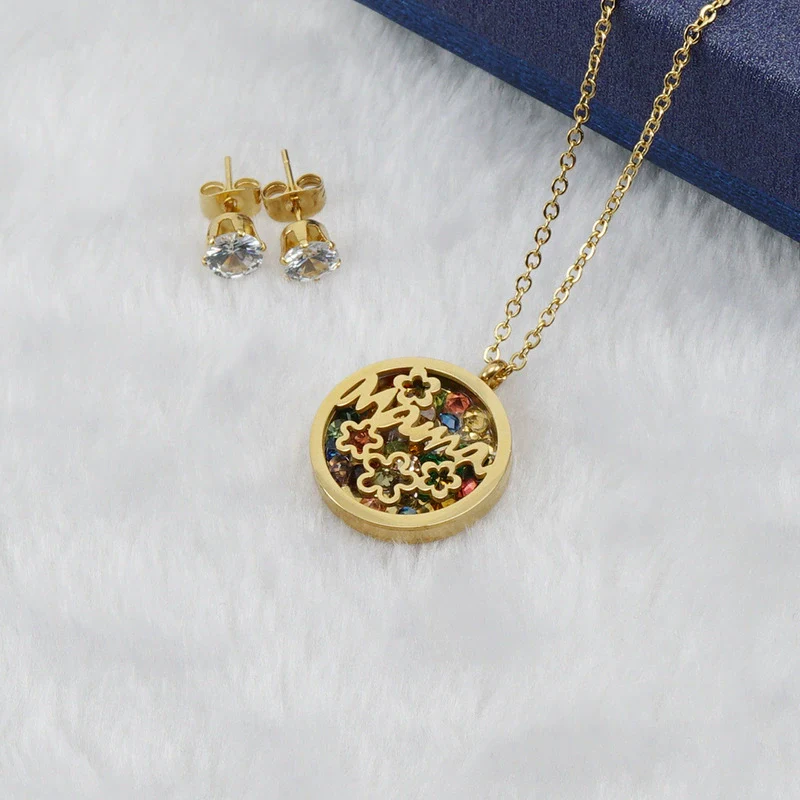 Fashionable Versatile Necklace Set 316L Stainless Steel Organic Glass Letter Pattern Electroplated Cross Chain - Image 4