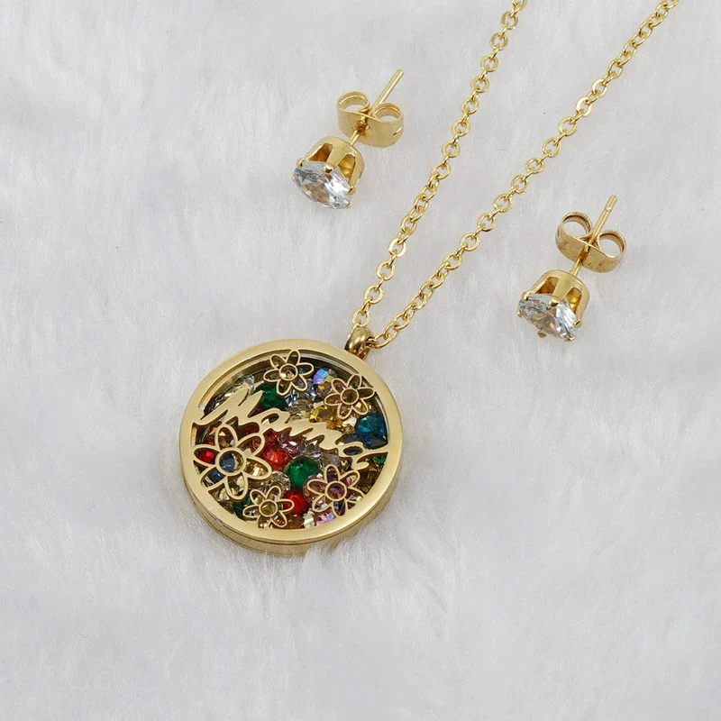 Fashionable Versatile Necklace Set 316L Stainless Steel Organic Glass Letter Pattern Electroplated Cross Chain - Image 5
