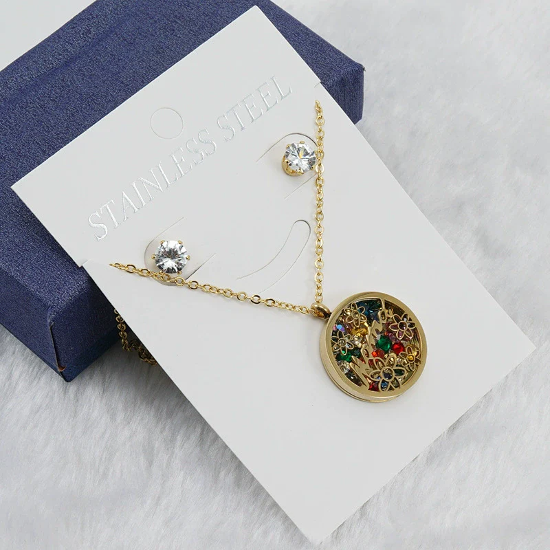 Fashionable Versatile Necklace Set 316L Stainless Steel Organic Glass Letter Pattern Electroplated Cross Chain - Image 6