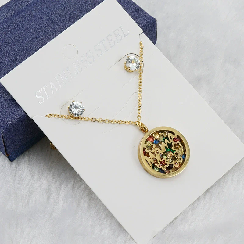 Fashionable Versatile Necklace Set 316L Stainless Steel Organic Glass Letter Pattern Electroplated Cross Chain - Image 7