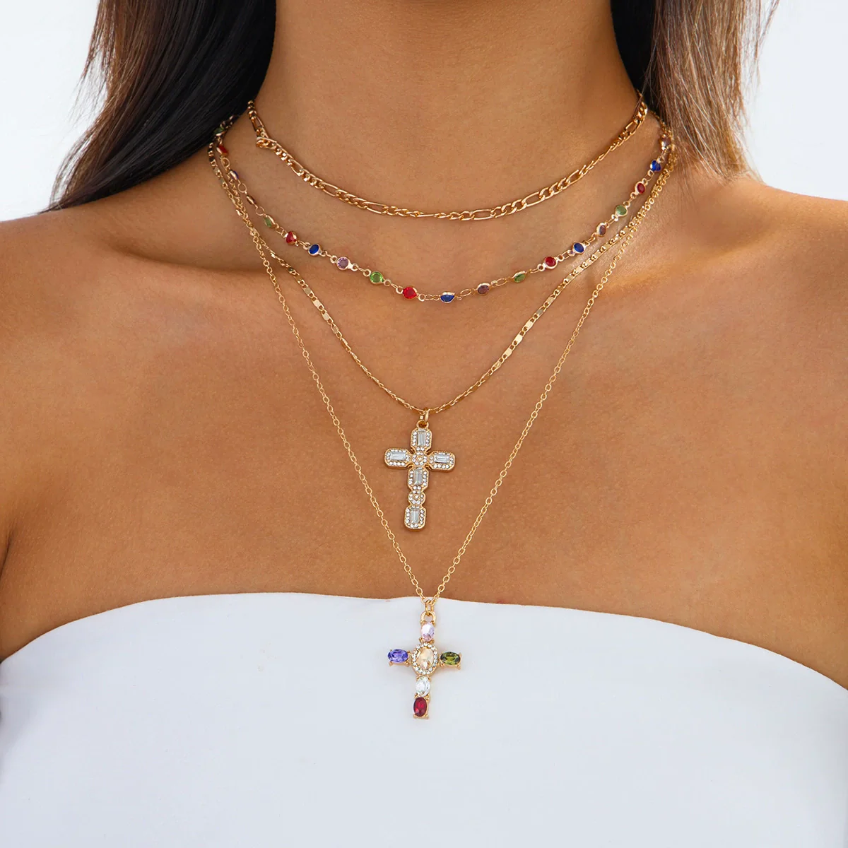 Fashionable Yshaped Tassel Necklace For Women Alloy Geometric Electroplating Doublelayer Cross Pendant Clavicle Chain - Image 10