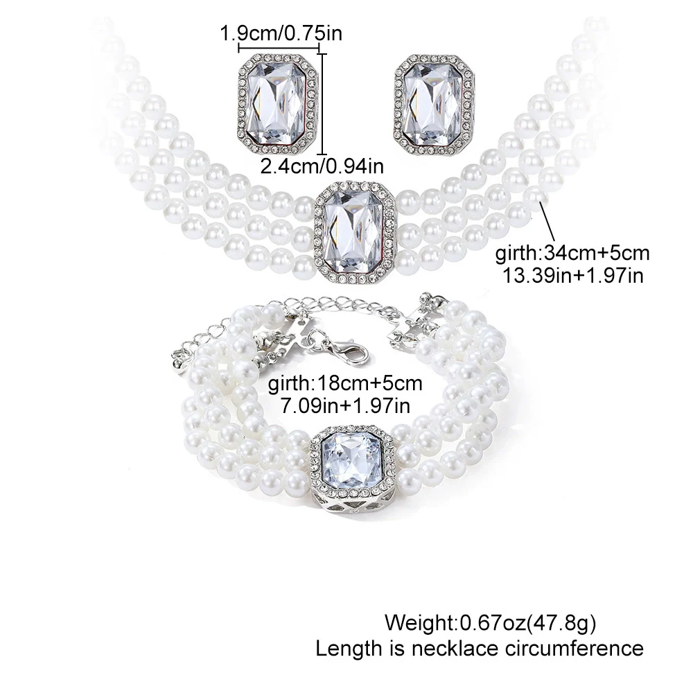 Faux Pearl Rhinestone Alloy Jewelry Set With Diamond Setting For Women French Retro Elegant Light Luxury Style - Image 2