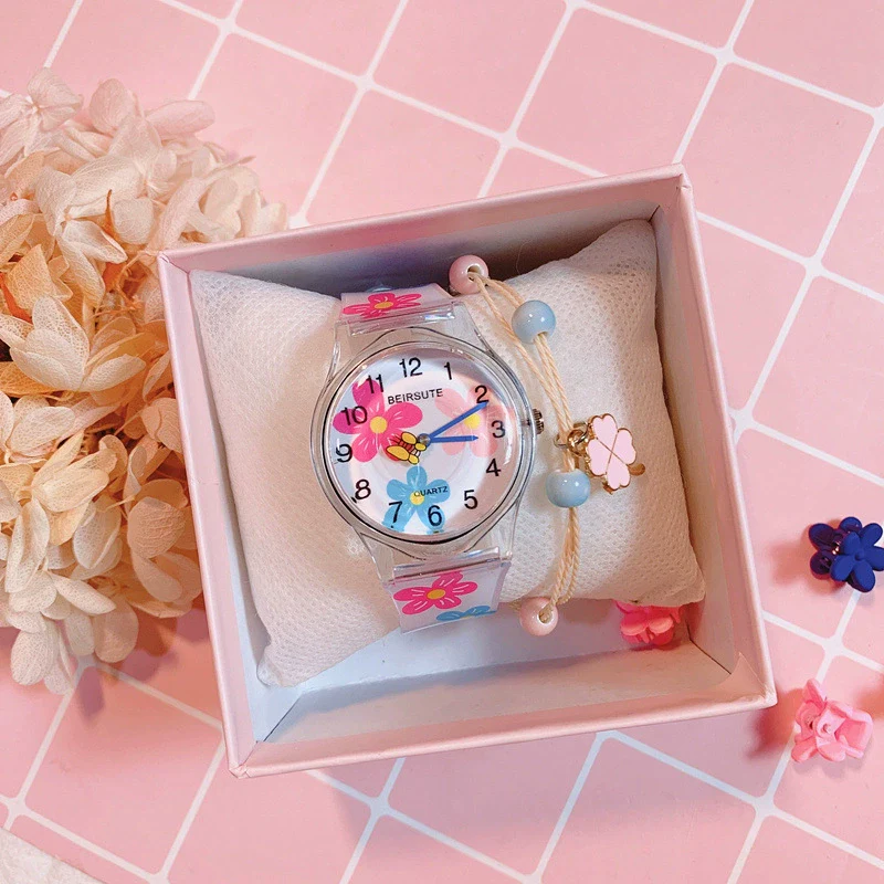 Female Cartoon Style Flower Heart Design Alloy Case And Silicone Strap Round Dial Watch - Image 2
