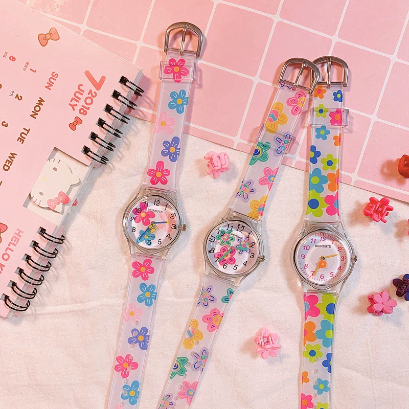 Female Cartoon Style Flower Heart Design Alloy Case And Silicone Strap Round Dial Watch - Image 5