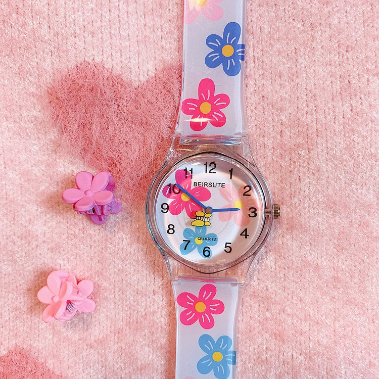 Female Cartoon Style Flower Heart Design Alloy Case And Silicone Strap Round Dial Watch - Image 7
