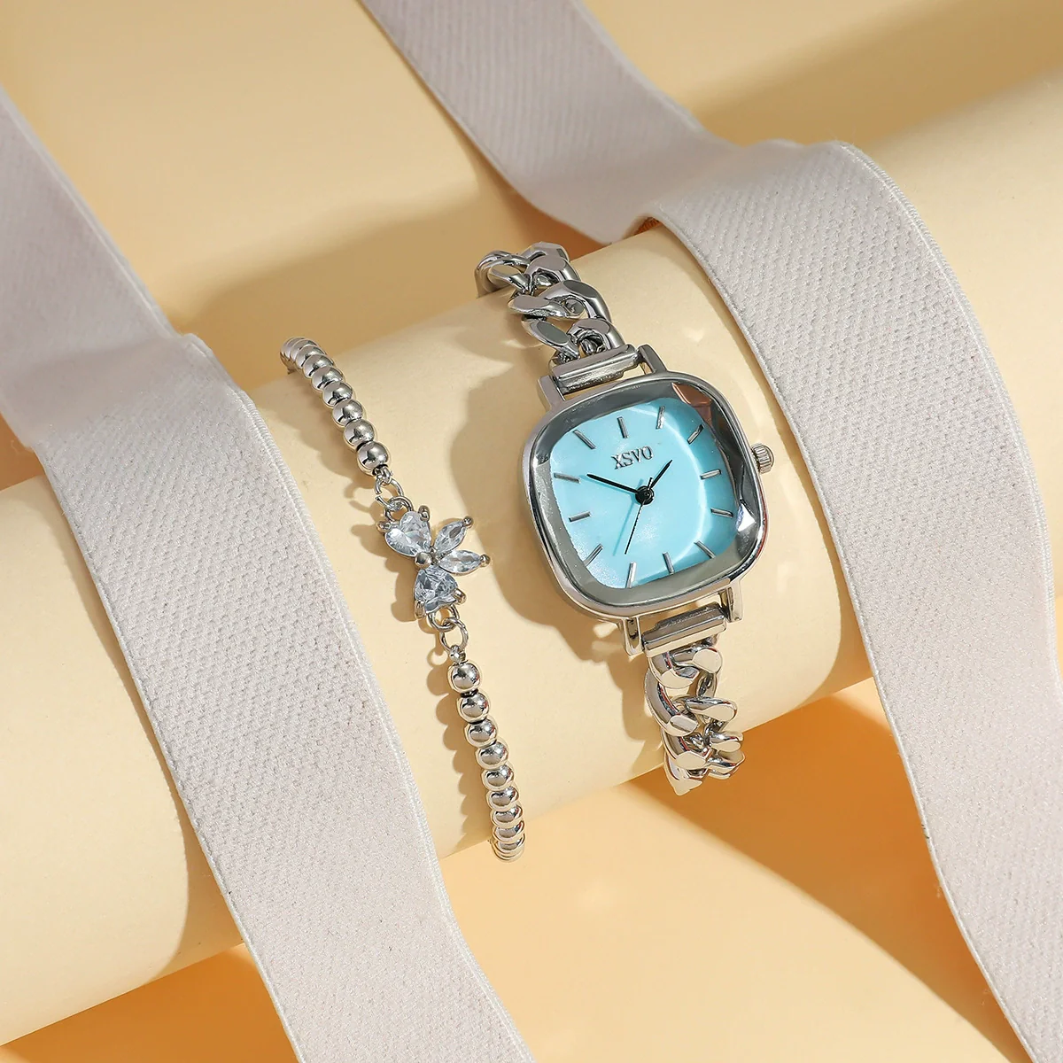 Female Fashionable Purple Aurora Dial Alloy Square Bracelet Watch With Butterfly Rhinestone And Stainless Steel Buckle - Image 6
