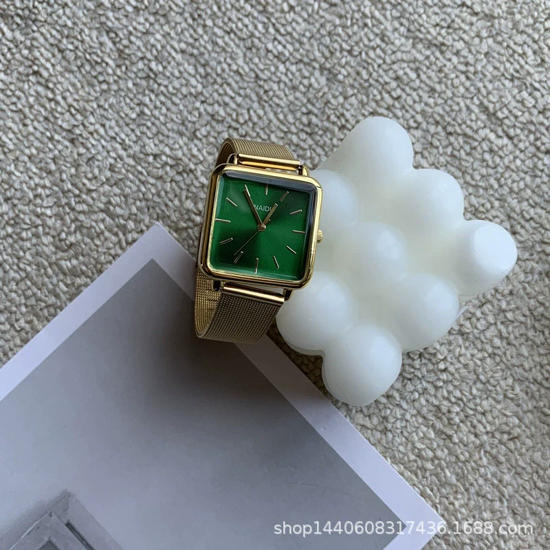 Female Watch Alloy Metal Steel Wire Belt Square Simple Cold Wind Green Leisure Design