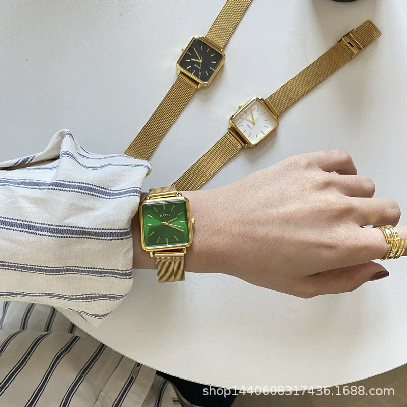 Female Watch Alloy Metal Steel Wire Belt Square Simple Cold Wind Green Leisure Design - Image 4