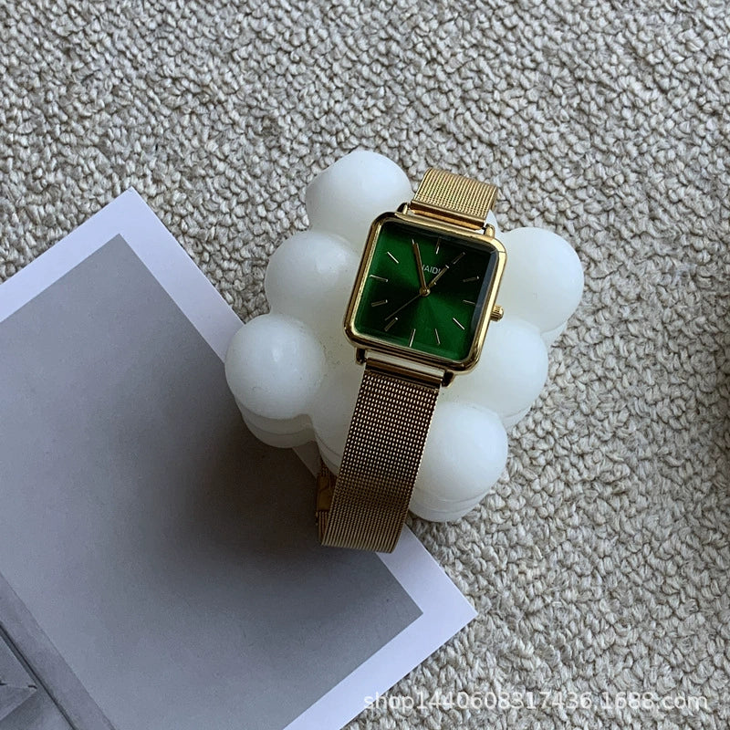 Female Watch Alloy Metal Steel Wire Belt Square Simple Cold Wind Green Leisure Design - Image 7