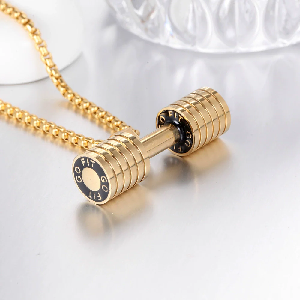 Fitness Weightlifting Dumbbell Stainless Steel Casting Pendant Necklace For Men - Image 2