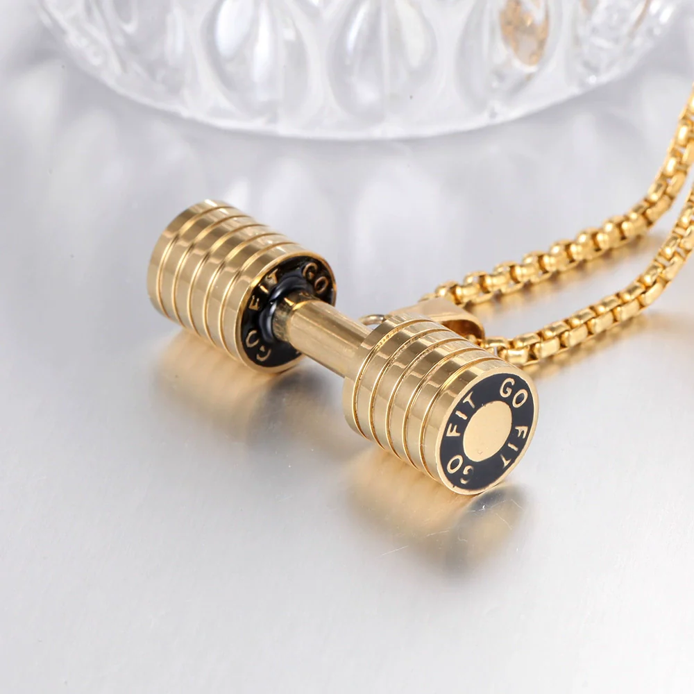 Fitness Weightlifting Dumbbell Stainless Steel Casting Pendant Necklace For Men - Image 3