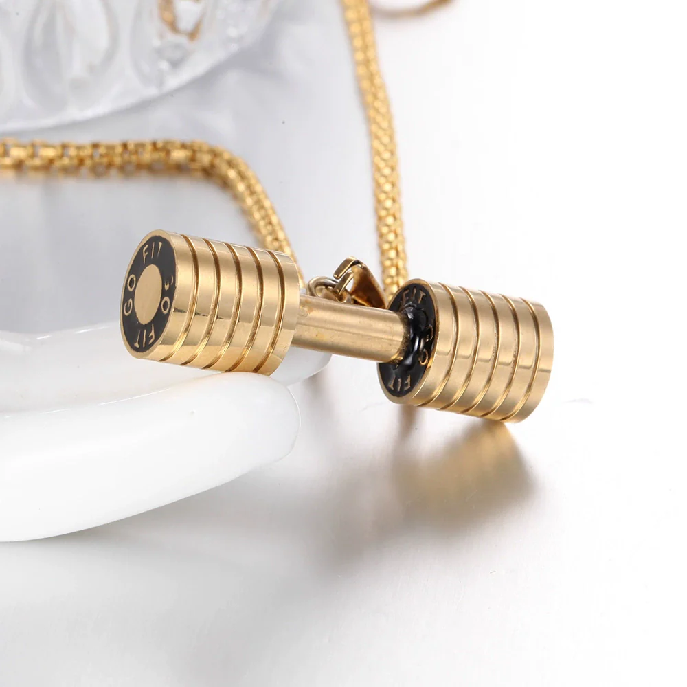 Fitness Weightlifting Dumbbell Stainless Steel Casting Pendant Necklace For Men - Image 4