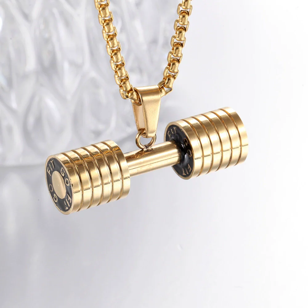 Fitness Weightlifting Dumbbell Stainless Steel Casting Pendant Necklace For Men - Image 5