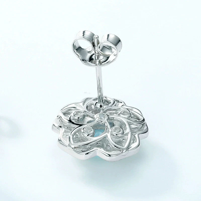 Flower Stud Earrings 925 Silver Ice Flower Cut High Carbon Diamond - Image 3