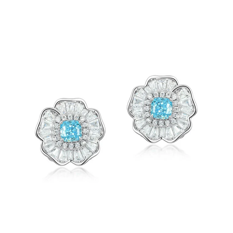 Flower Stud Earrings 925 Silver Ice Flower Cut High Carbon Diamond - Image 4