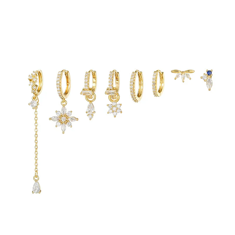 Flower Zircon Earrings Copper S925 Silver Needle 18K Plated Fashion Women's Earrings Set - Image 6