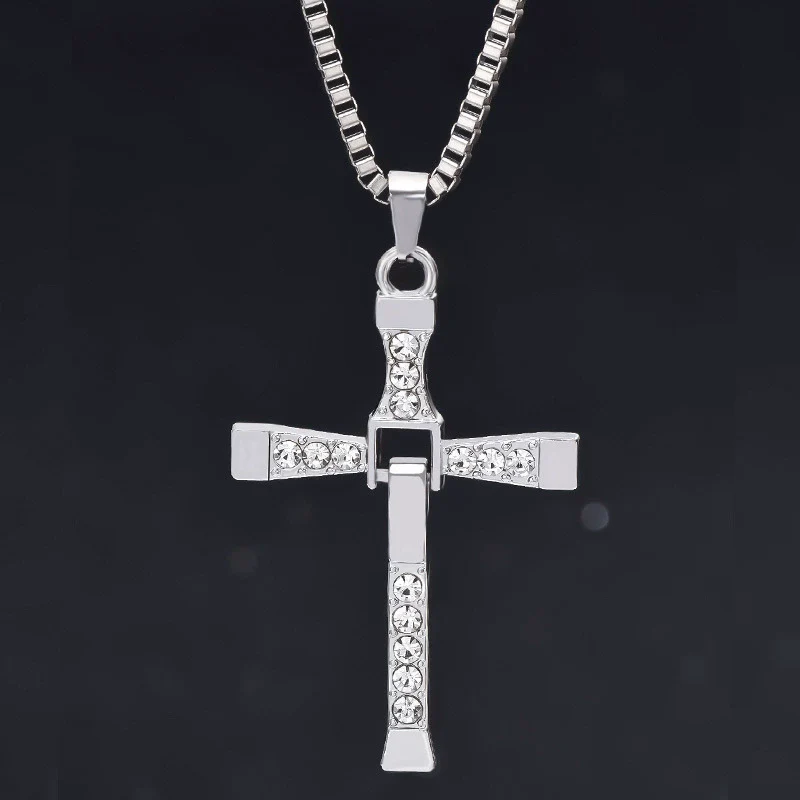 Foldable Movable Cross Pendant Necklace For Men Alloy With Diamond - Image 6