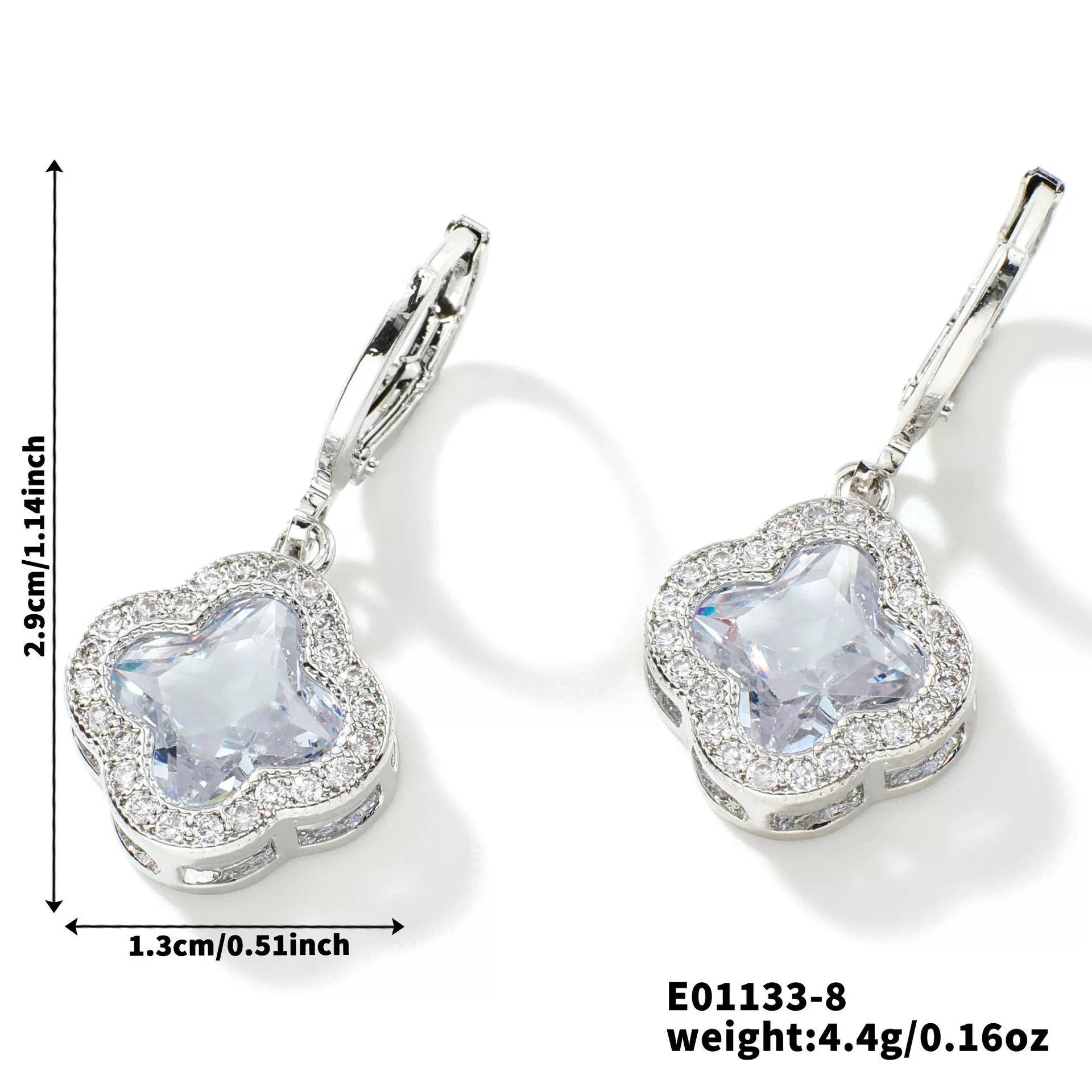 Fragrant Fourleaf Clover Earrings Copper Zircon Glass Geometric Fashion Electroplating - Image 13