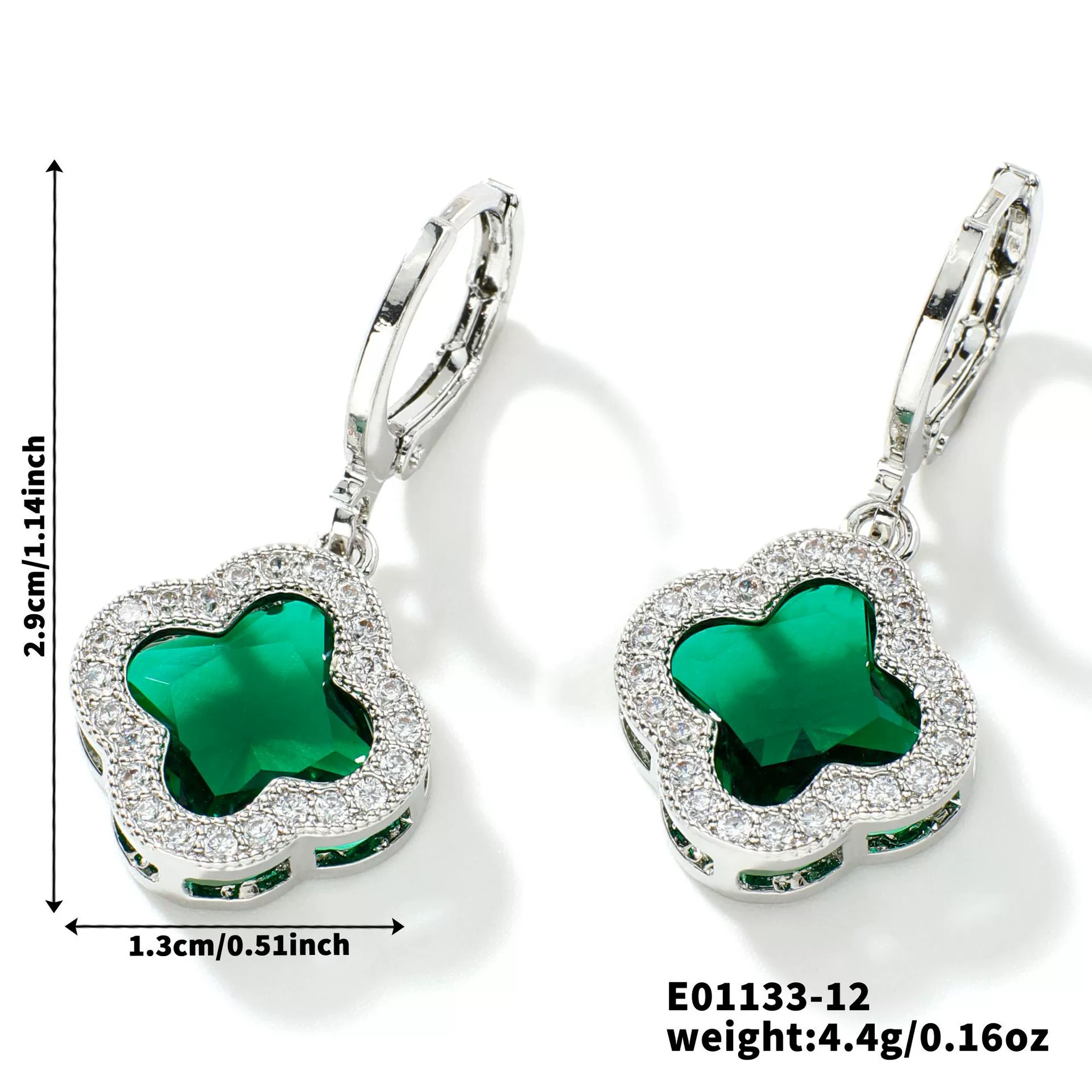 Fragrant Fourleaf Clover Earrings Copper Zircon Glass Geometric Fashion Electroplating - Image 17