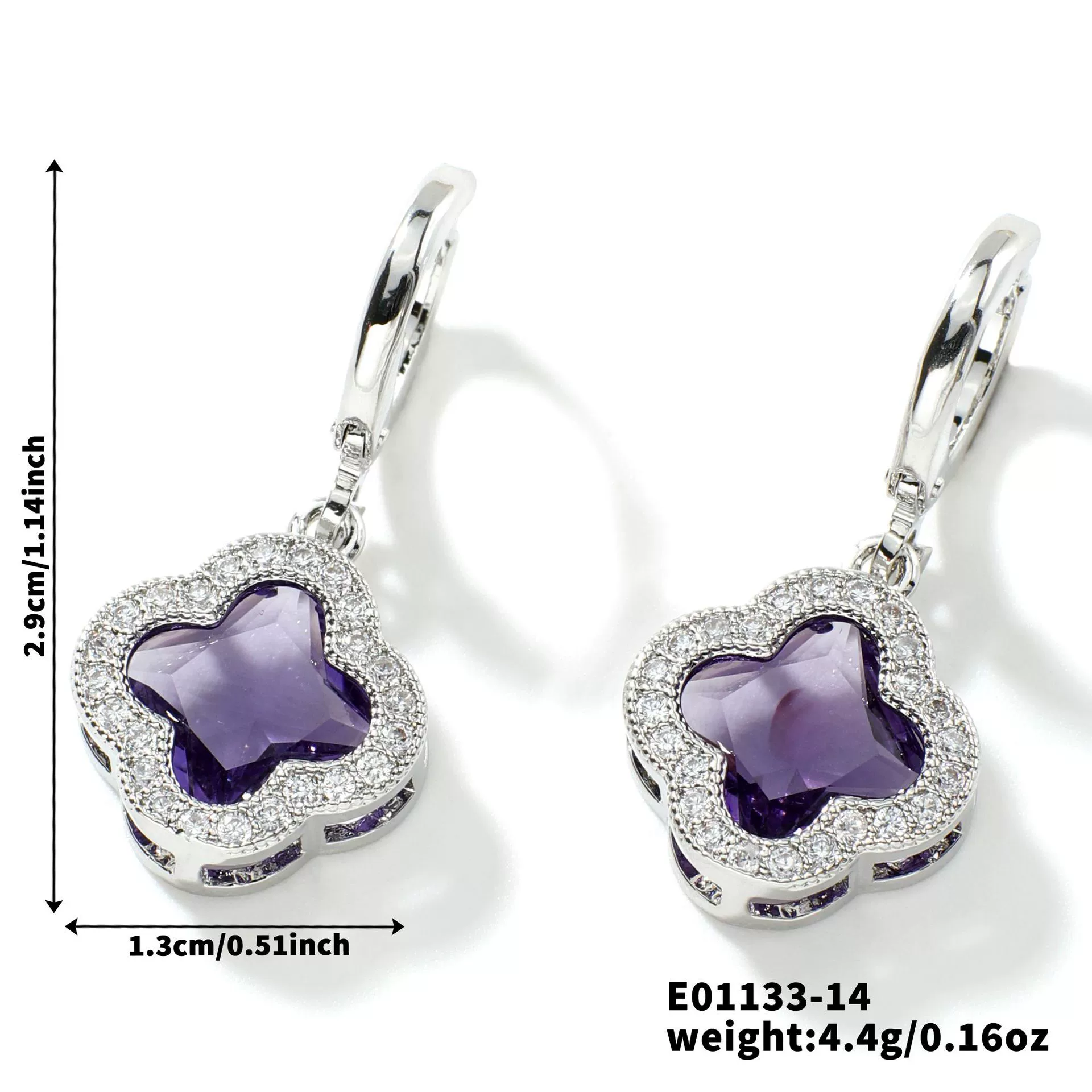 Fragrant Fourleaf Clover Earrings Copper Zircon Glass Geometric Fashion Electroplating - Image 19