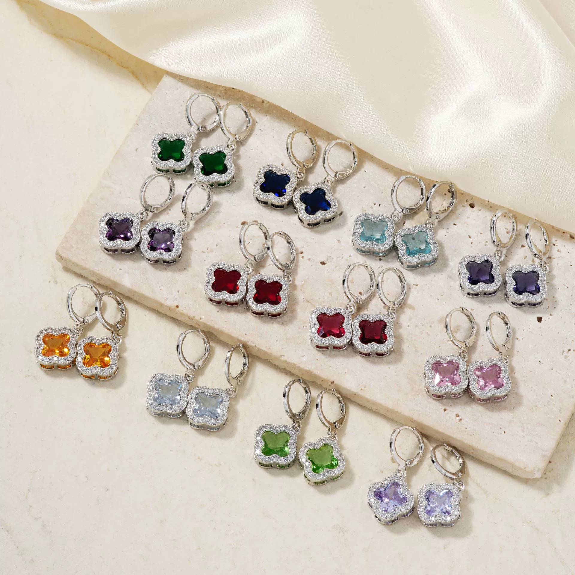 Fragrant Fourleaf Clover Earrings Copper Zircon Glass Geometric Fashion Electroplating - Image 2