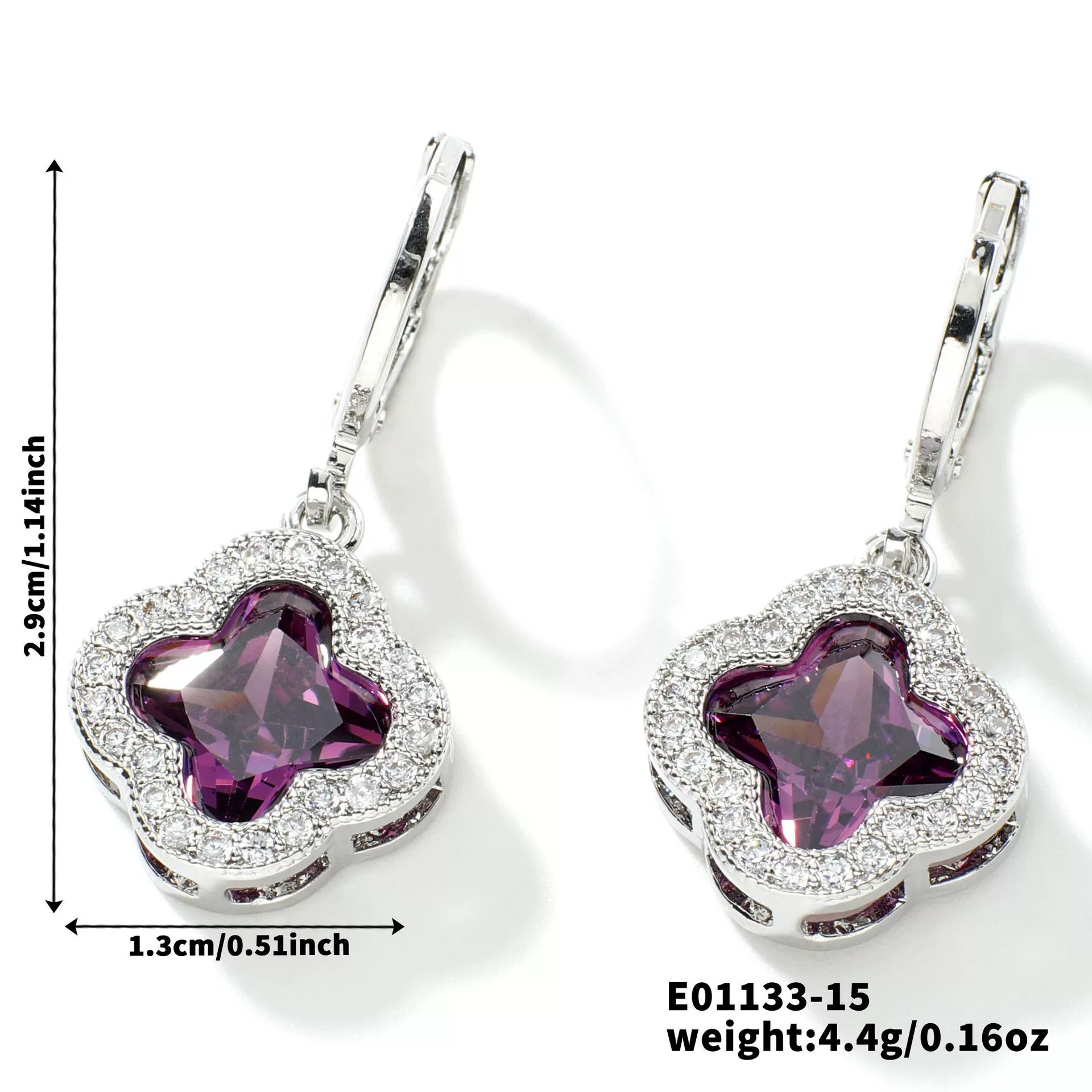 Fragrant Fourleaf Clover Earrings Copper Zircon Glass Geometric Fashion Electroplating - Image 20