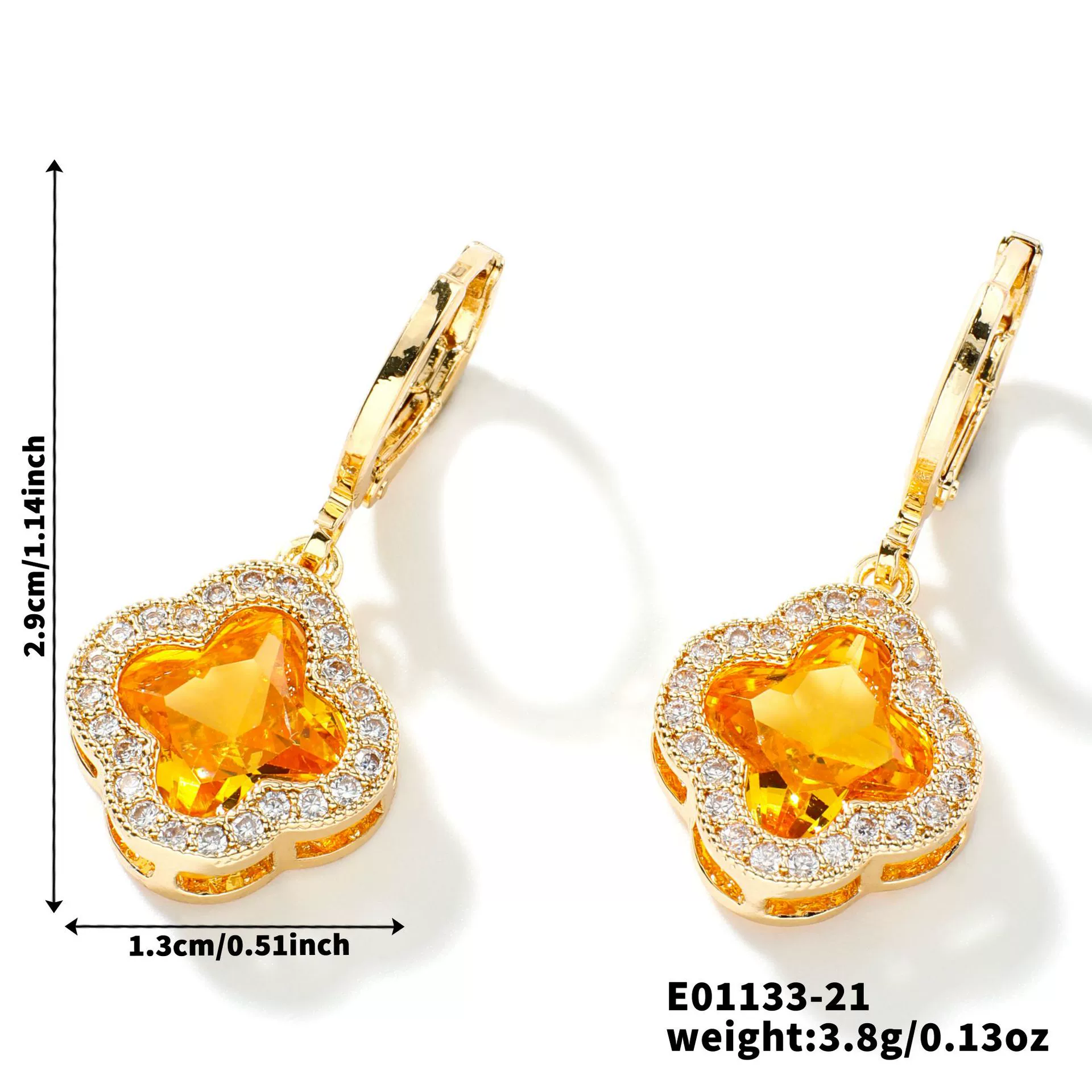 Fragrant Fourleaf Clover Earrings Copper Zircon Glass Geometric Fashion Electroplating - Image 26