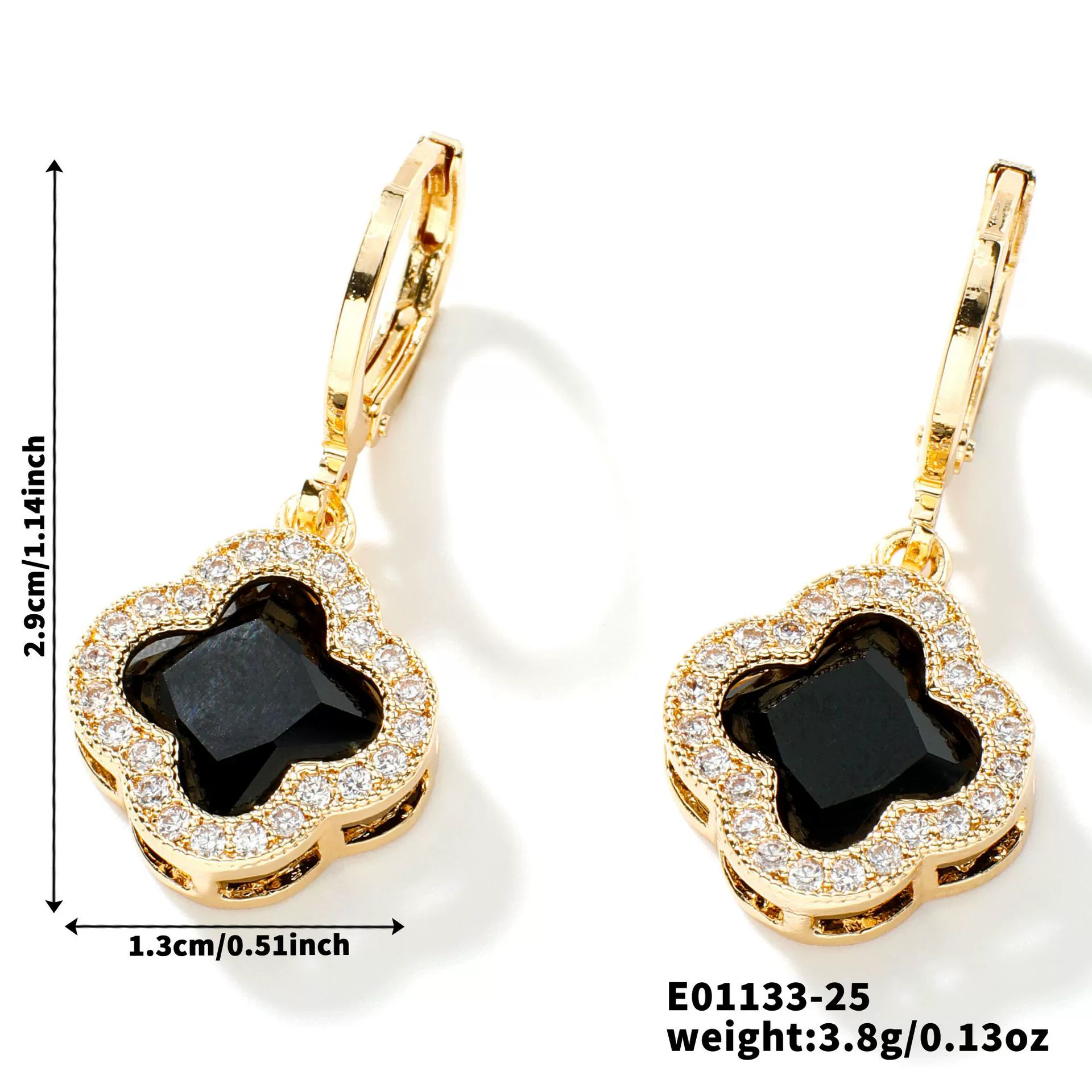 Fragrant Fourleaf Clover Earrings Copper Zircon Glass Geometric Fashion Electroplating - Image 30