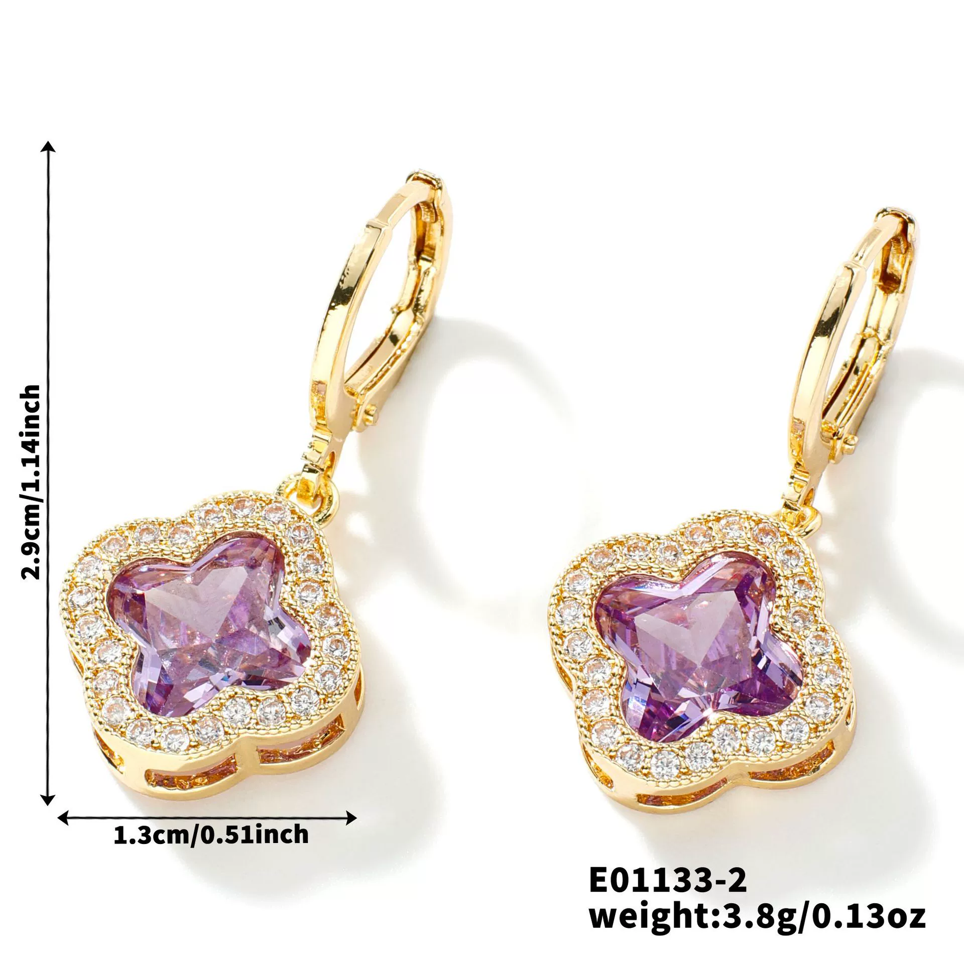 Fragrant Fourleaf Clover Earrings Copper Zircon Glass Geometric Fashion Electroplating - Image 7