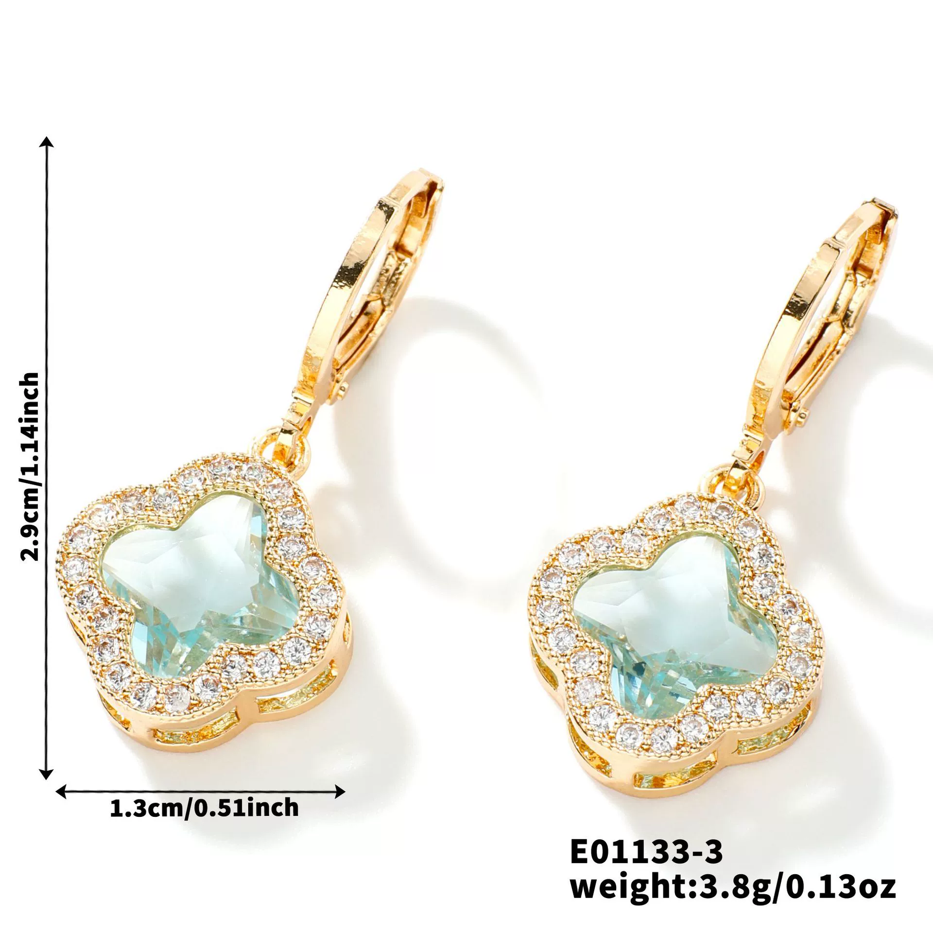 Fragrant Fourleaf Clover Earrings Copper Zircon Glass Geometric Fashion Electroplating - Image 8