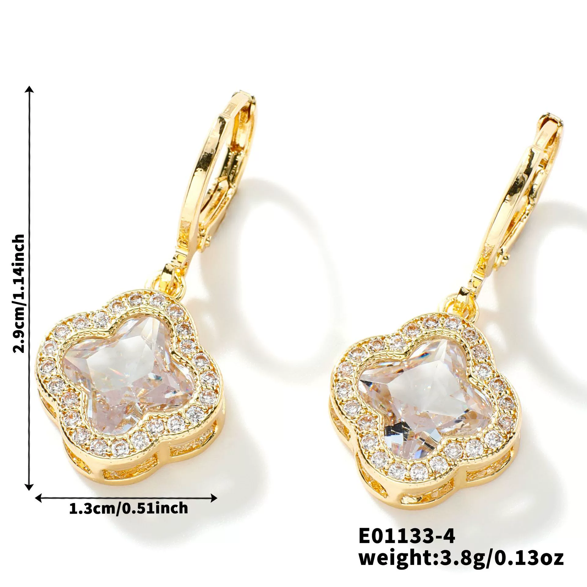 Fragrant Fourleaf Clover Earrings Copper Zircon Glass Geometric Fashion Electroplating - Image 9