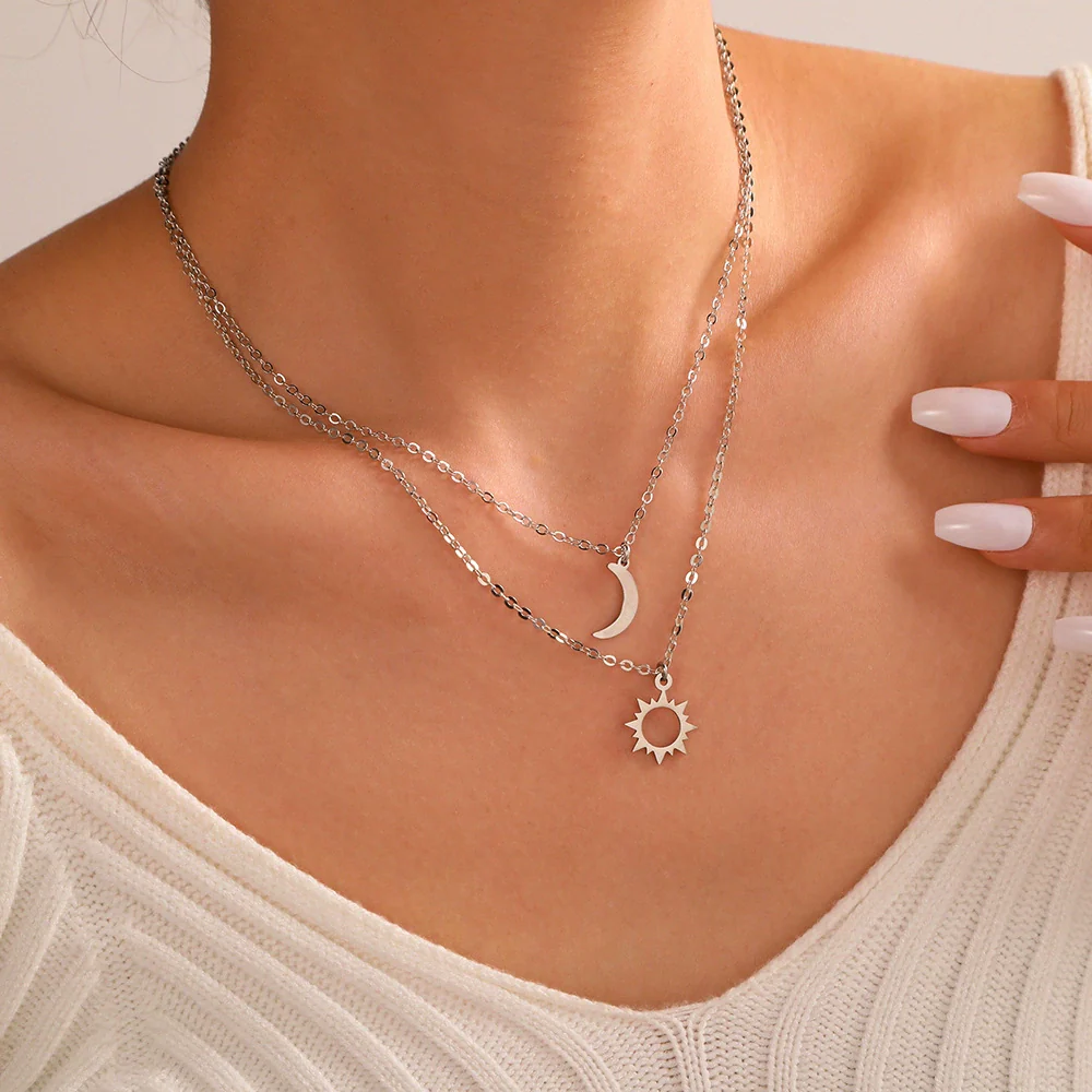Friendship Titanium Steel Star Moon Pendant Necklace Electroplated Unisex Fashion - Image 2