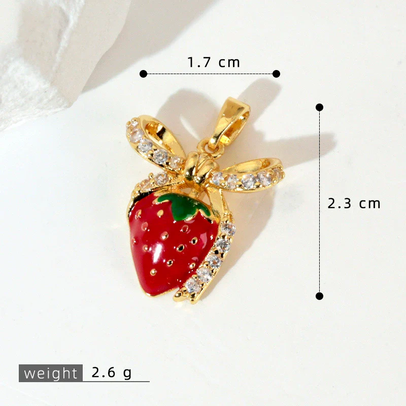 Fruit Cherry Strawberry Pendant Copper Micro Inlaid Zircon Electroplated Pendant For Bracelet Neckchain - Image 11