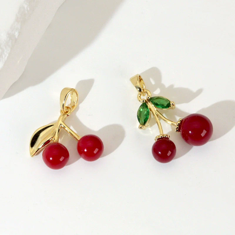 Fruit Cherry Strawberry Pendant Copper Micro Inlaid Zircon Electroplated Pendant For Bracelet Neckchain - Image 3