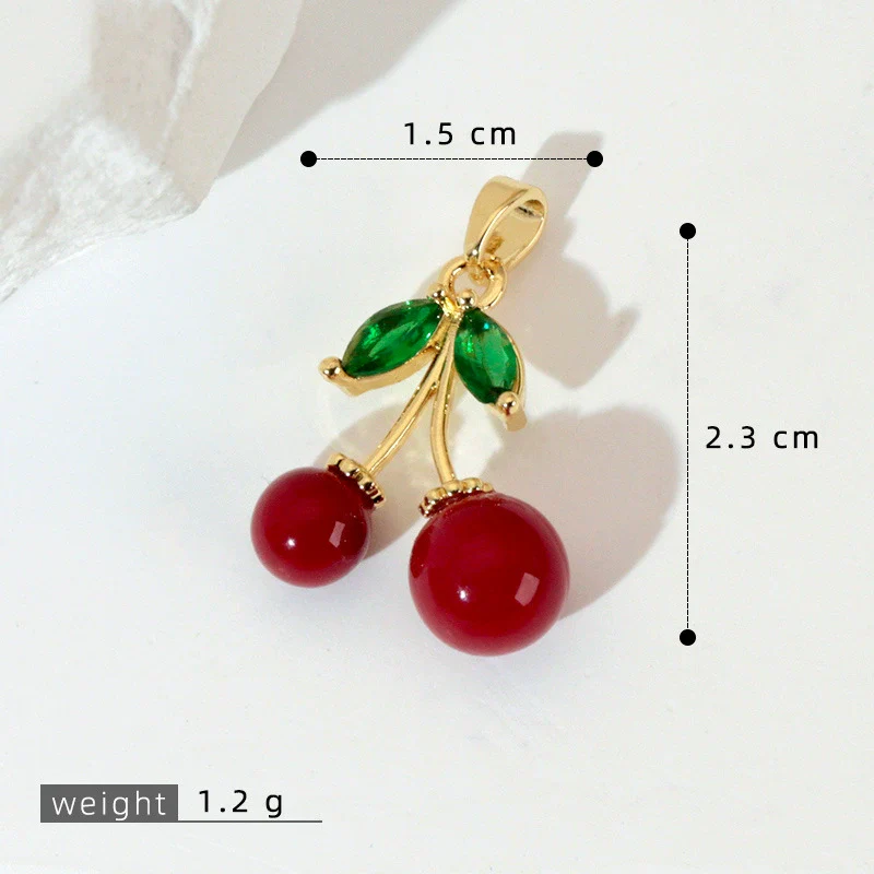 Fruit Cherry Strawberry Pendant Copper Micro Inlaid Zircon Electroplated Pendant For Bracelet Neckchain - Image 6