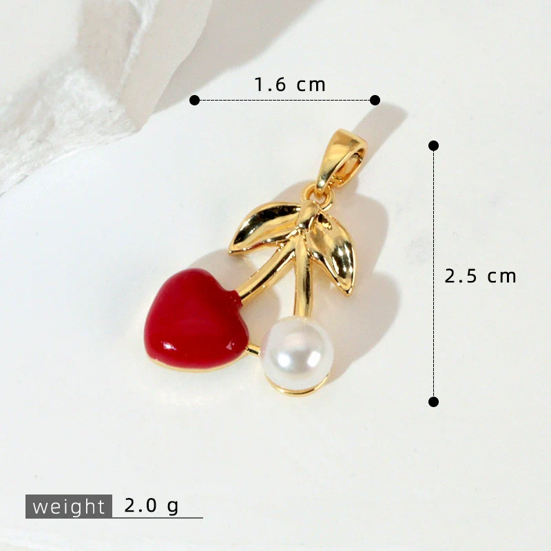 Fruit Cherry Strawberry Pendant Copper Micro Inlaid Zircon Electroplated Pendant For Bracelet Neckchain - Image 7