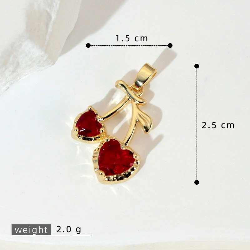 Fruit Cherry Strawberry Pendant Copper Micro Inlaid Zircon Electroplated Pendant For Bracelet Neckchain - Image 8