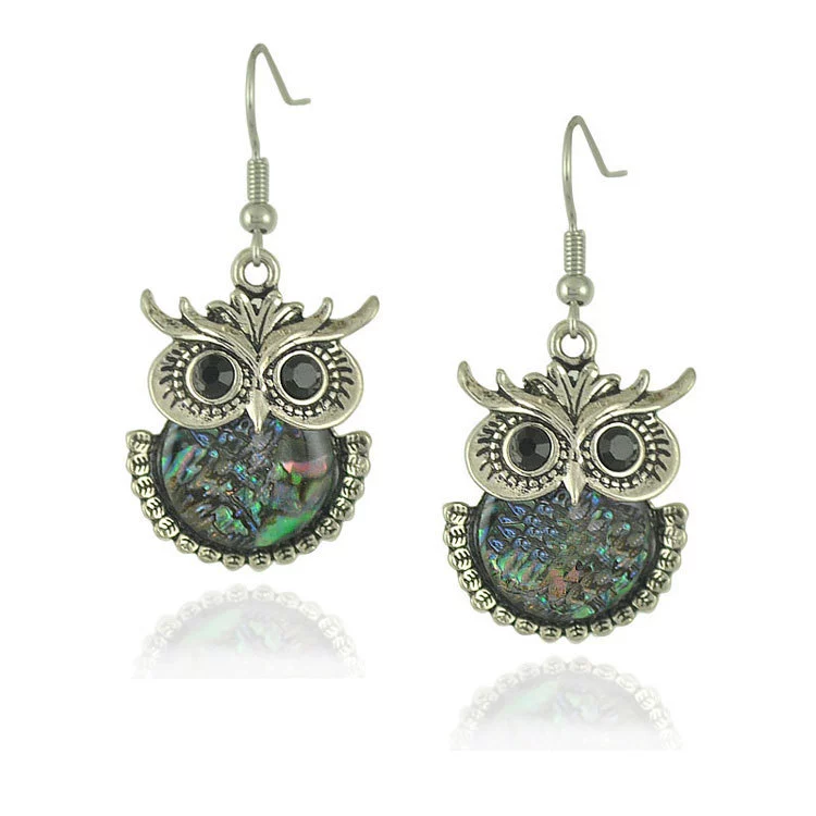 Gemstone Earrings Retro Style Alloy Owl Shell Electroplating For Women - Image 10