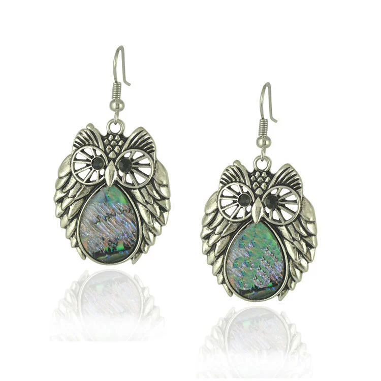 Gemstone Earrings Retro Style Alloy Owl Shell Electroplating For Women - Image 11