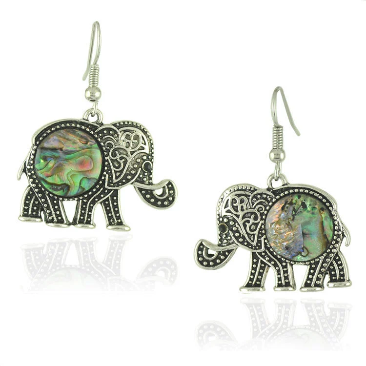 Gemstone Earrings Retro Style Alloy Owl Shell Electroplating For Women - Image 12
