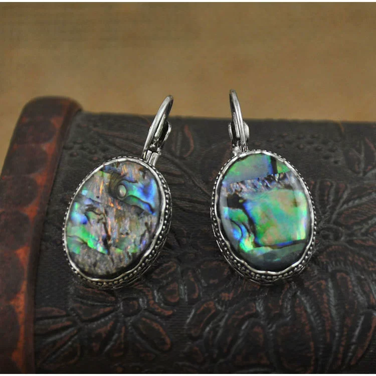 Gemstone Earrings Retro Style Alloy Owl Shell Electroplating For Women - Image 2