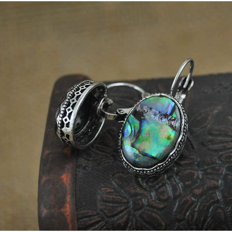Gemstone Earrings Retro Style Alloy Owl Shell Electroplating For Women - Image 3