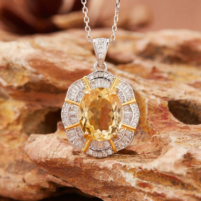 Gemstone Jewelry Pendant Necklace For Women S925 Sterling Silver Flower Pattern Set With Crystals - Image 4