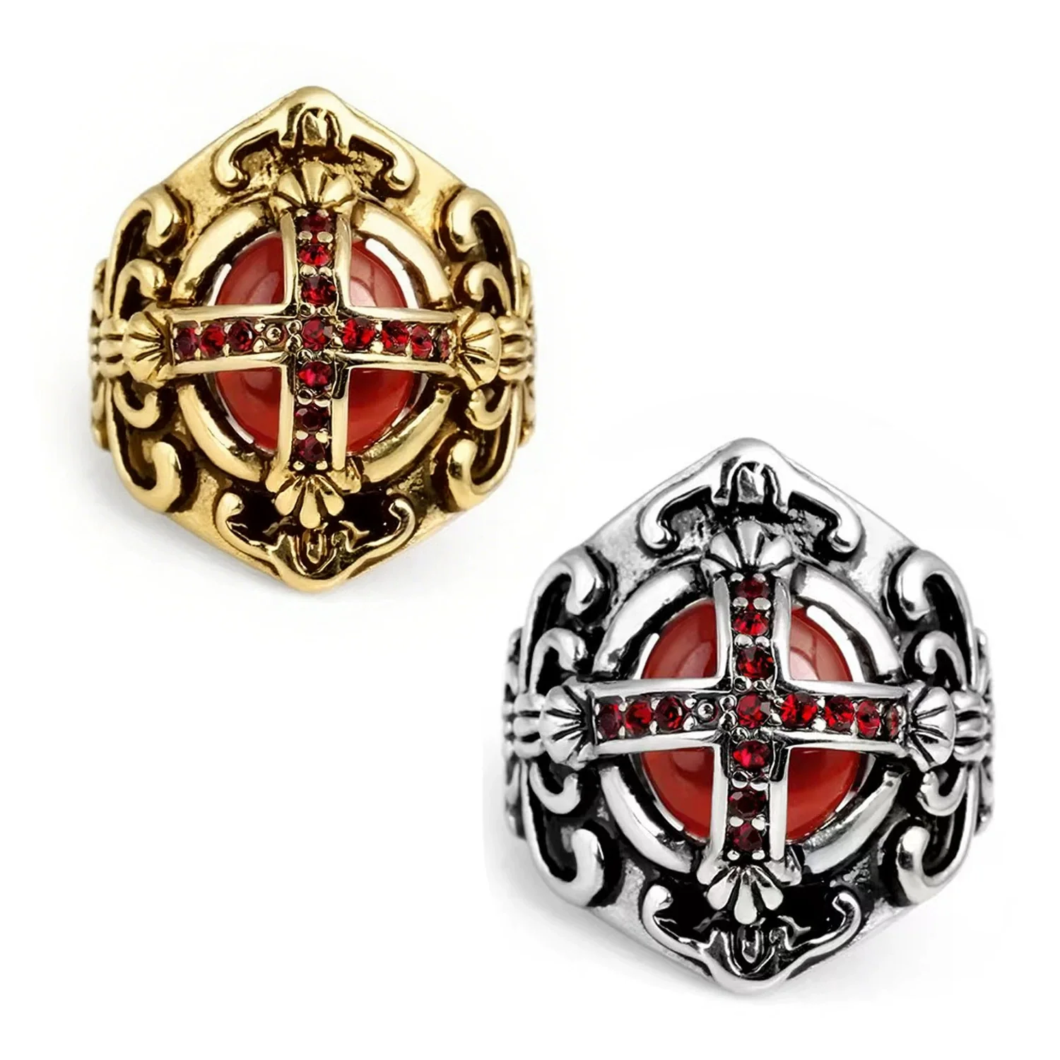 Gemstone Ring Stainless Steel Gothic Cross Men's And Women's Ring With Oil Treatment