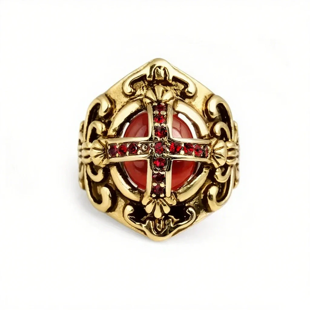Gemstone Ring Stainless Steel Gothic Cross Men's And Women's Ring With Oil Treatment - Image 7